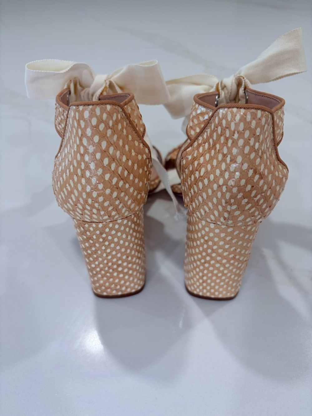 A D And Daughters beige snakeskin thick heels with bow tie - Picture 3 of 6